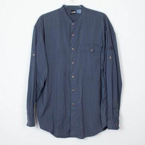 North Face Button‎ Down Tab Sleeve Mock Neck Utility Shirt Gray Mens Size XL